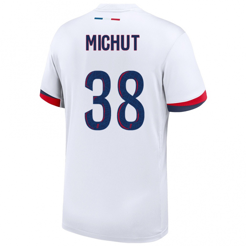 Kandiny Hombre Camiseta Edouard Michut #38 Blanco Azul Rojo 2ª Equipación 2024/25 La Camisa Chile