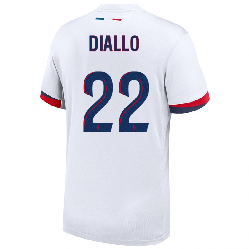 Kandiny Hombre Camiseta Abdou Diallo #22 Blanco Azul Rojo 2ª Equipación 2024/25 La Camisa Chile