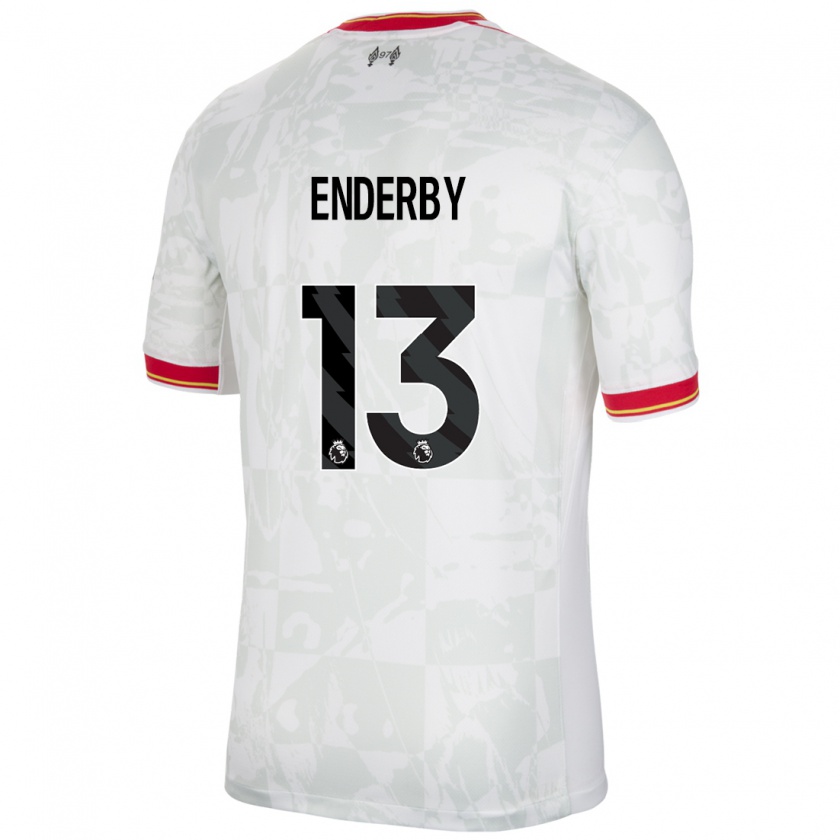 Kandiny Hombre Camiseta Mia Enderby #13 Blanco Rojo Negro Equipación Tercera 2024/25 La Camisa Chile