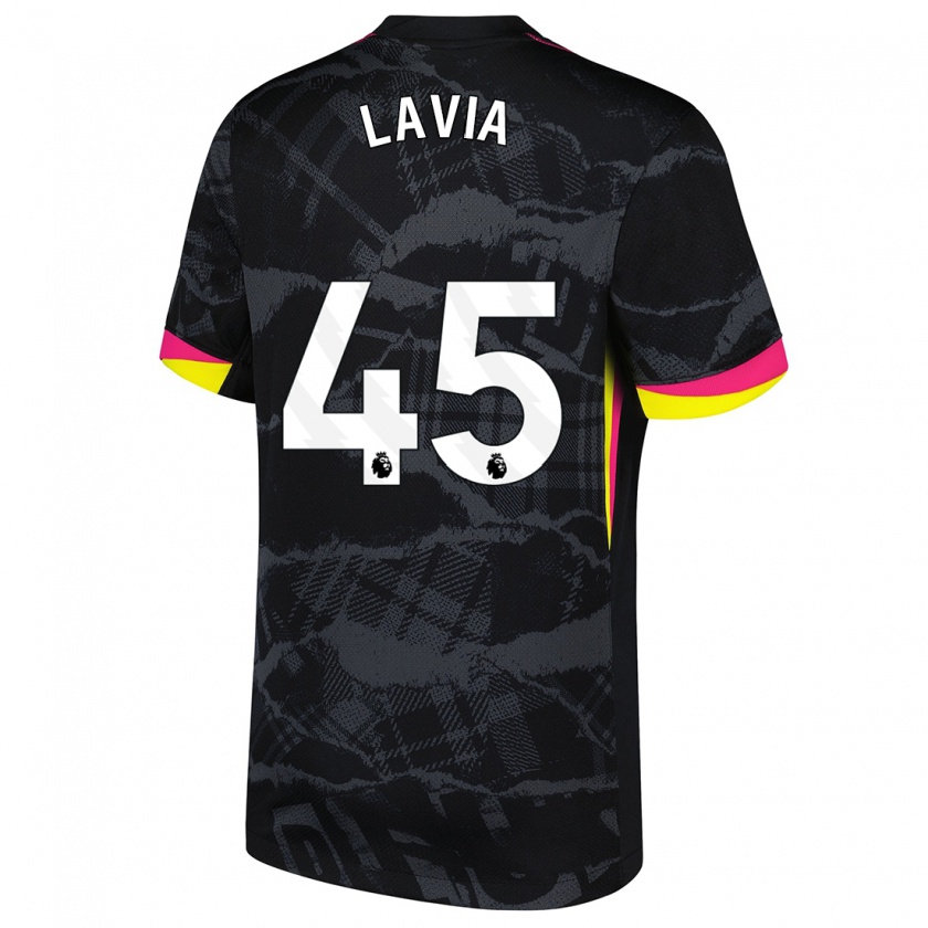 Kandiny Hombre Camiseta Roméo Lavia #45 Negro Rosa Equipación Tercera 2024/25 La Camisa Chile