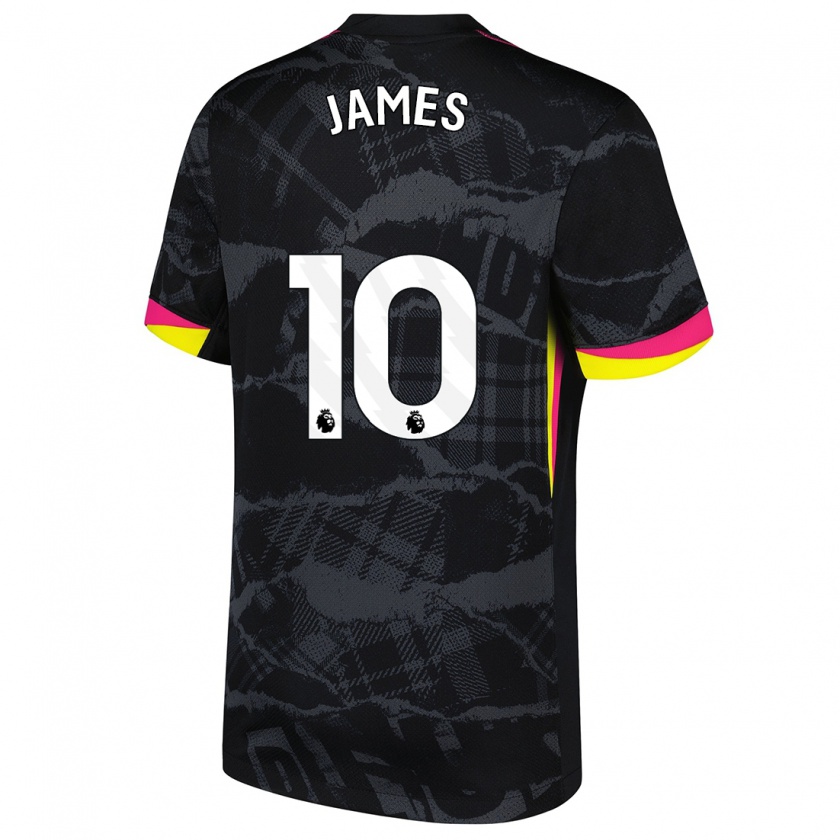 Kandiny Hombre Camiseta Lauren James #10 Negro Rosa Equipación Tercera 2024/25 La Camisa Chile