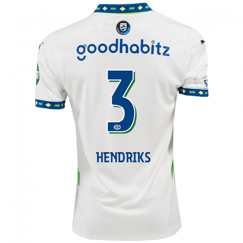 Kandiny Hombre Camiseta Gwyneth Hendriks #3 Blanco Azul Oscuro Equipación Tercera 2024/25 La Camisa Chile