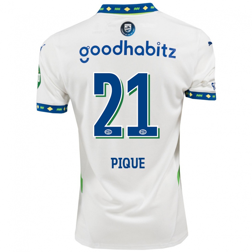 Kandiny Hombre Camiseta Naomi Piqué #21 Blanco Azul Oscuro Equipación Tercera 2024/25 La Camisa Chile