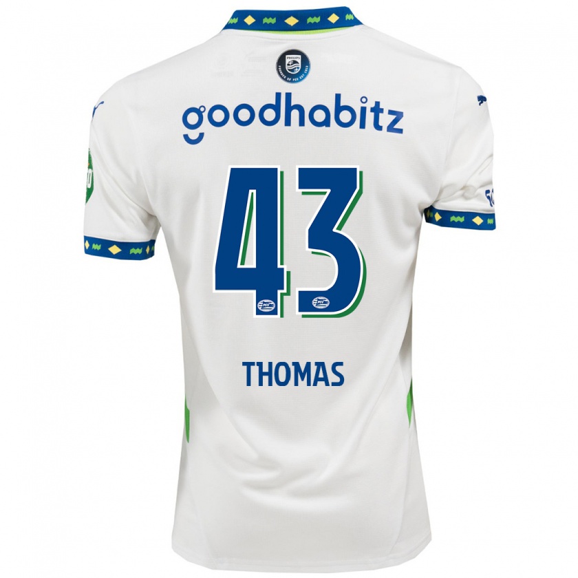 Kandiny Hombre Camiseta Kealyn Thomas #43 Blanco Azul Oscuro Equipación Tercera 2024/25 La Camisa Chile