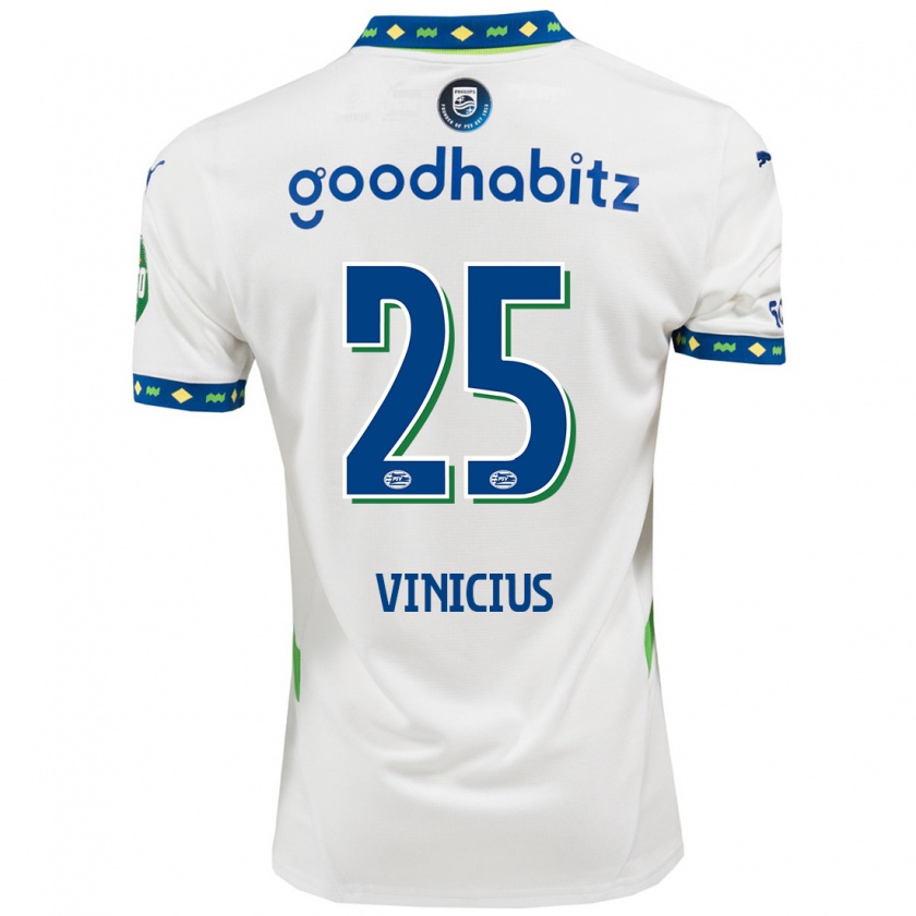 Kandiny Hombre Camiseta Carlos Vinicius #25 Blanco Azul Oscuro Equipación Tercera 2024/25 La Camisa Chile