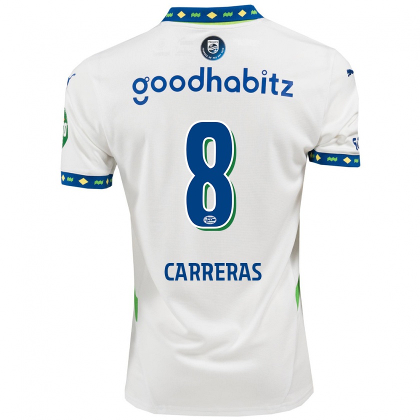 Kandiny Hombre Camiseta Georgina Carreras #8 Blanco Azul Oscuro Equipación Tercera 2024/25 La Camisa Chile