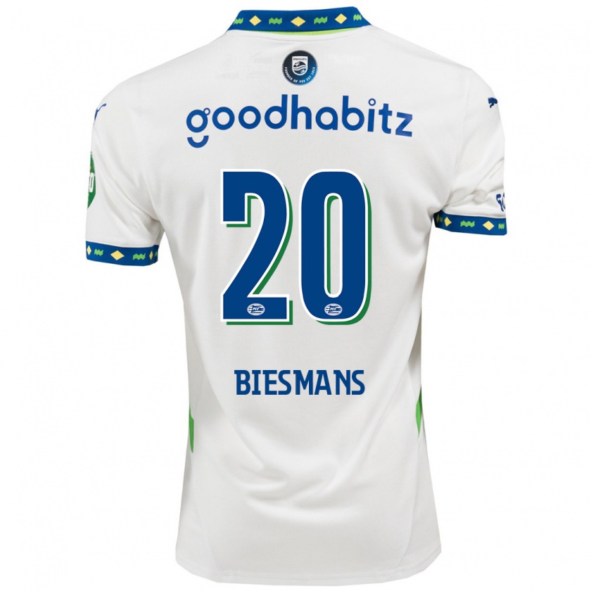 Kandiny Hombre Camiseta Julie Biesmans #20 Blanco Azul Oscuro Equipación Tercera 2024/25 La Camisa Chile