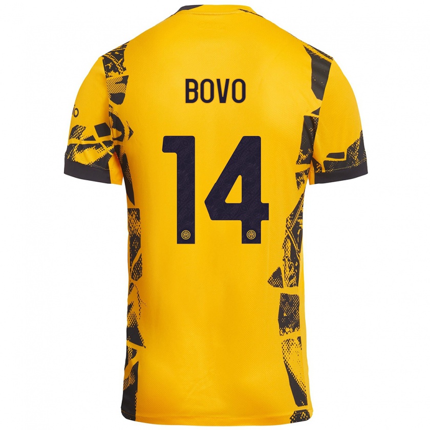 Kandiny Hombre Camiseta Leonardo Bovo #14 Dorado Negro Equipación Tercera 2024/25 La Camisa Chile