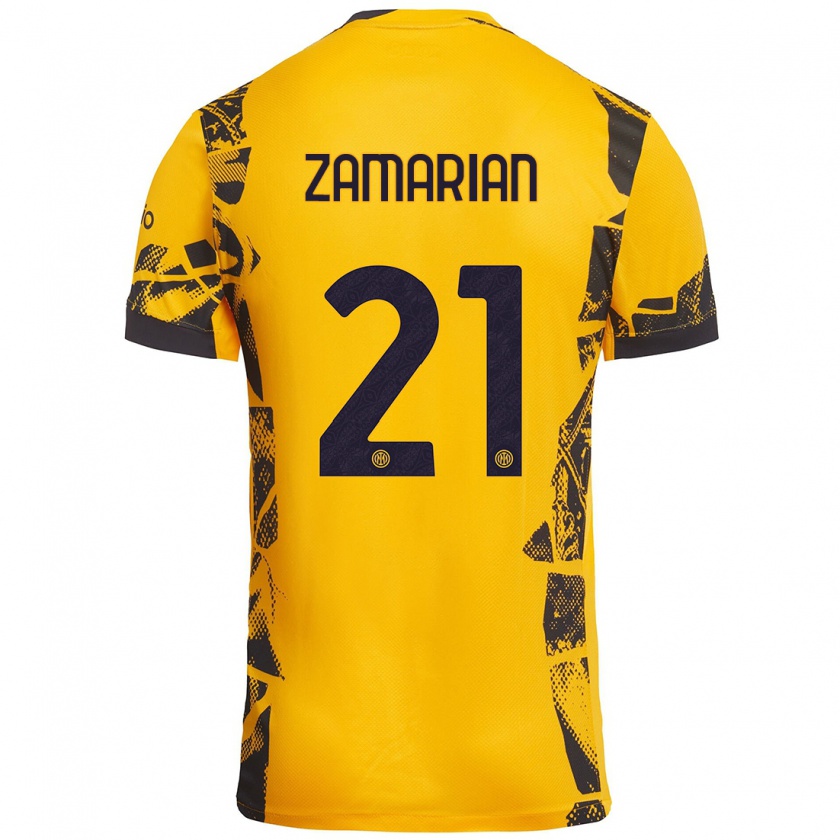 Kandiny Hombre Camiseta Matteo Zamarian #21 Dorado Negro Equipación Tercera 2024/25 La Camisa Chile