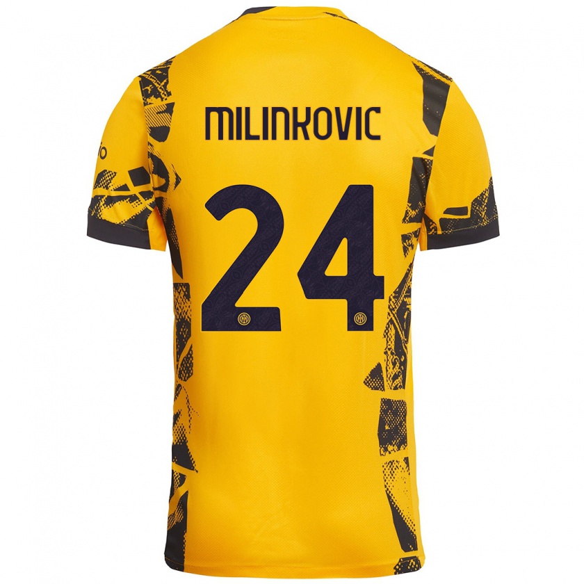 Kandiny Hombre Camiseta Marija Milinković #24 Dorado Negro Equipación Tercera 2024/25 La Camisa Chile