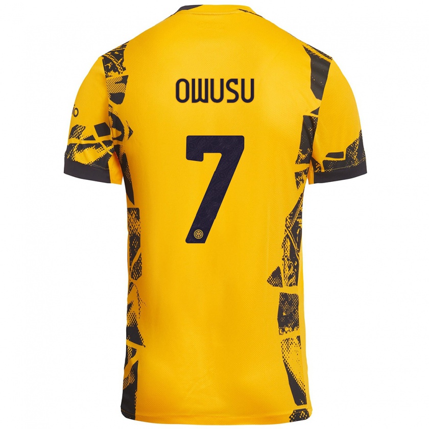 Kandiny Hombre Camiseta Enoch Owusu #7 Dorado Negro Equipación Tercera 2024/25 La Camisa Chile