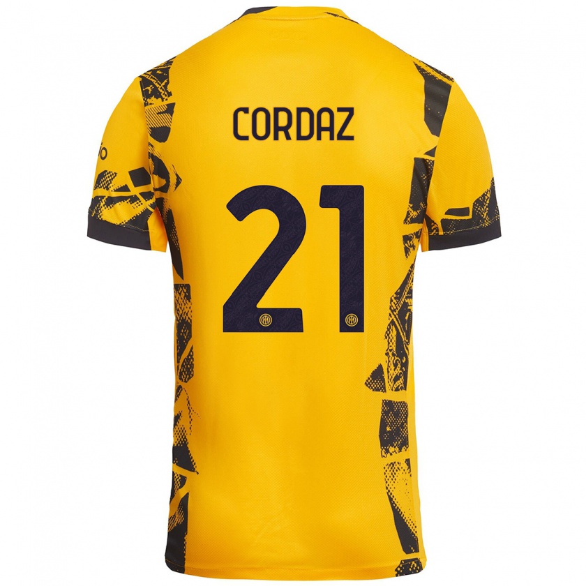 Kandiny Hombre Camiseta Alex Cordaz #21 Dorado Negro Equipación Tercera 2024/25 La Camisa Chile