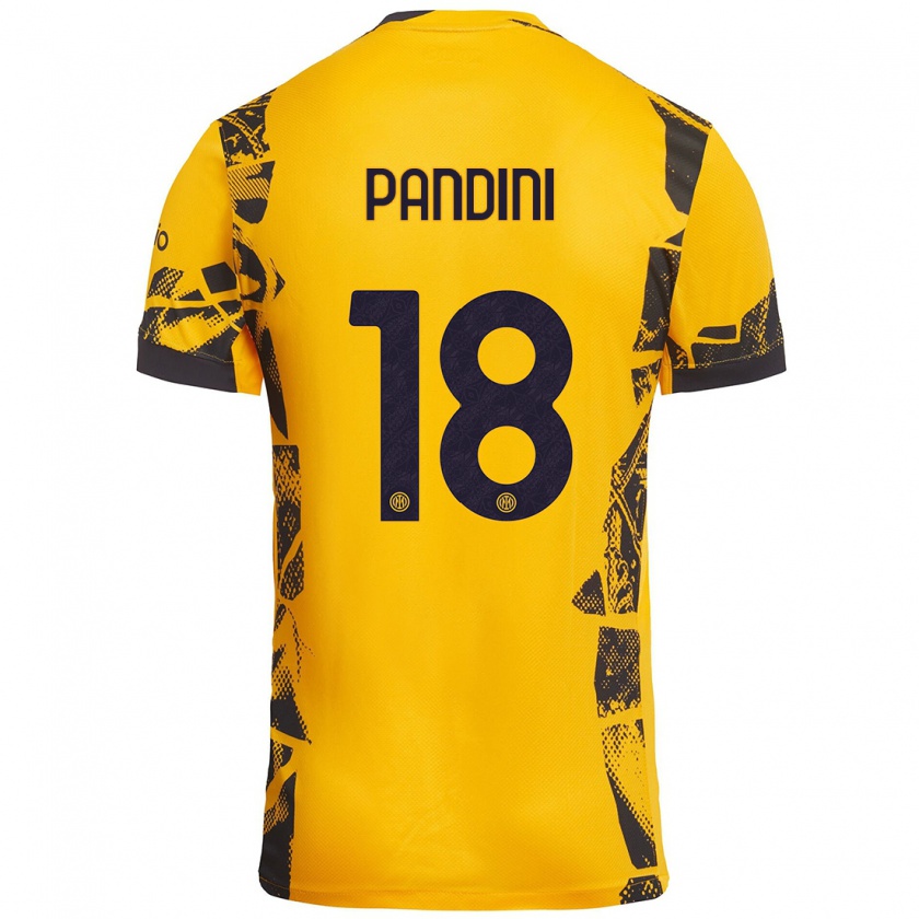 Kandiny Hombre Camiseta Marta Pandini #18 Dorado Negro Equipación Tercera 2024/25 La Camisa Chile