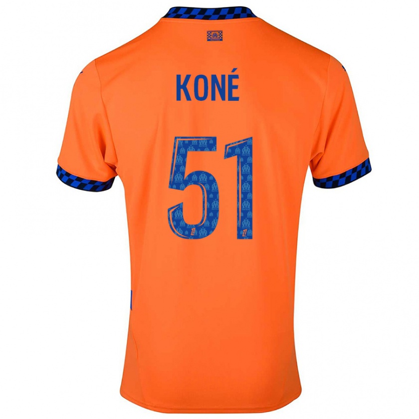 Kandiny Hombre Camiseta Ismaël Koné #51 Naranja Azul Oscuro Equipación Tercera 2024/25 La Camisa Chile