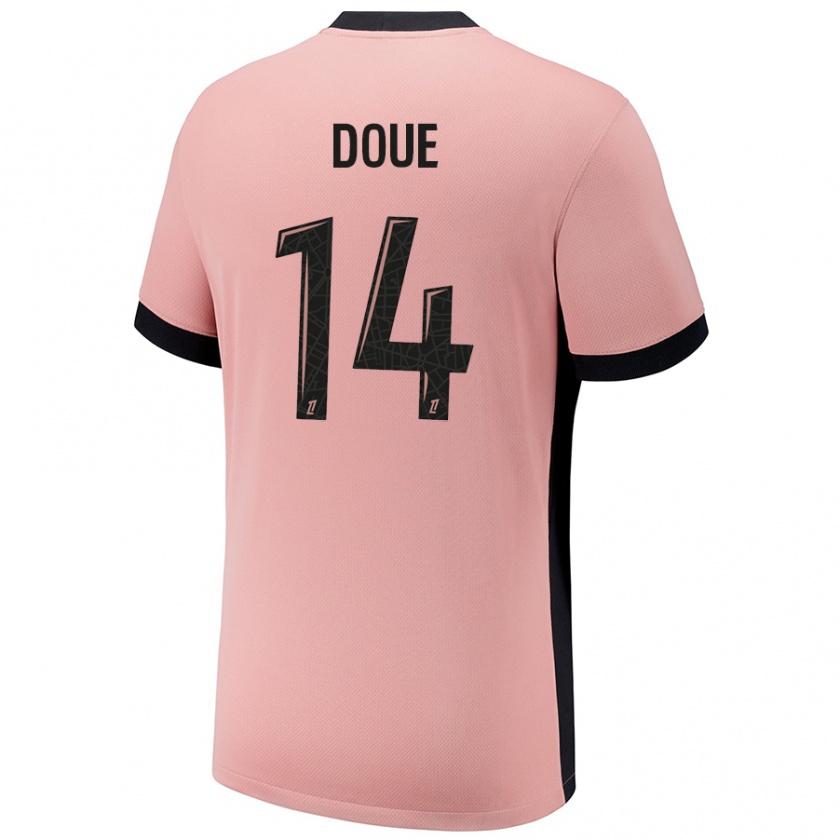 Kandiny Hombre Camiseta Désiré Doué #14 Rosa Óxido Equipación Tercera 2024/25 La Camisa Chile