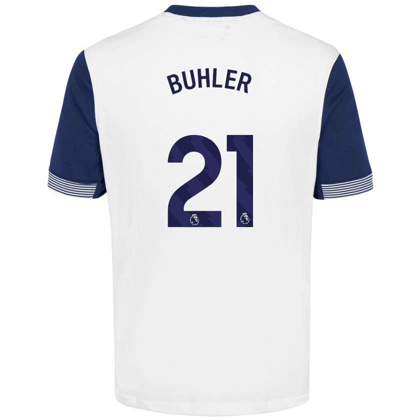 Kandiny Mujer Camiseta Luana Bühler #21 Blanco Azul 1ª Equipación 2024/25 La Camisa Chile