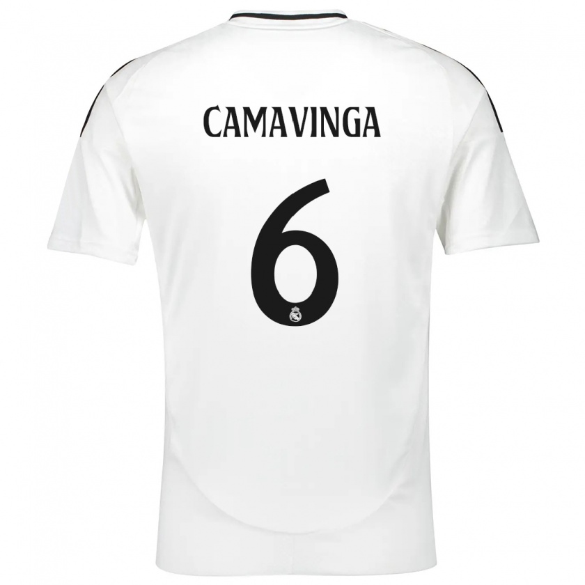 Kandiny Mujer Camiseta Eduardo Camavinga #6 Blanco 1ª Equipación 2024/25 La Camisa Chile