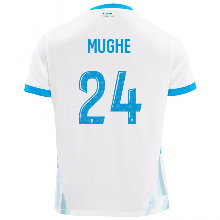 Kandiny Mujer Camiseta François Mughe #24 Blanco Azul Cielo 1ª Equipación 2024/25 La Camisa Chile