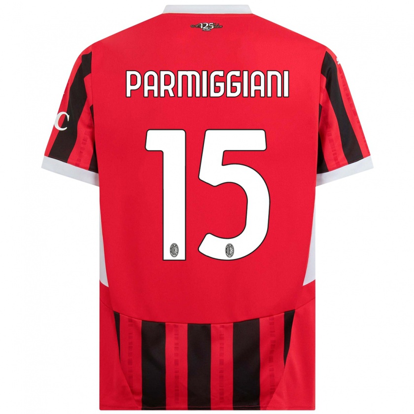 Kandiny Mujer Camiseta Pietro Parmiggiani #15 Rojo Negro 1ª Equipación 2024/25 La Camisa Chile