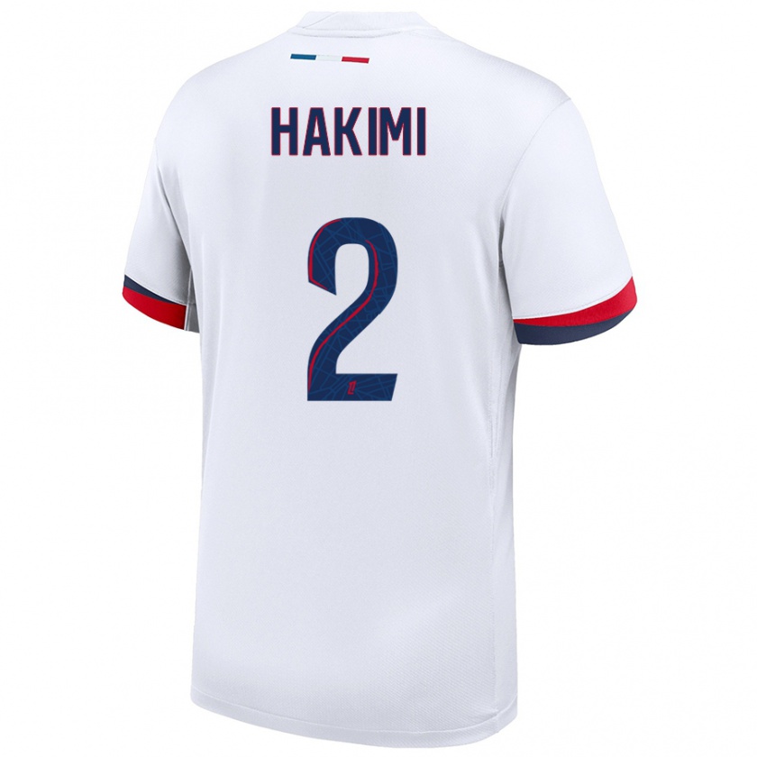 Kandiny Mujer Camiseta Achraf Hakimi #2 Blanco Azul Rojo 2ª Equipación 2024/25 La Camisa Chile