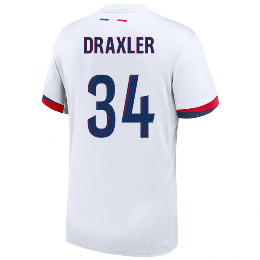 Kandiny Mujer Camiseta Julian Draxler #34 Blanco Azul Rojo 2ª Equipación 2024/25 La Camisa Chile