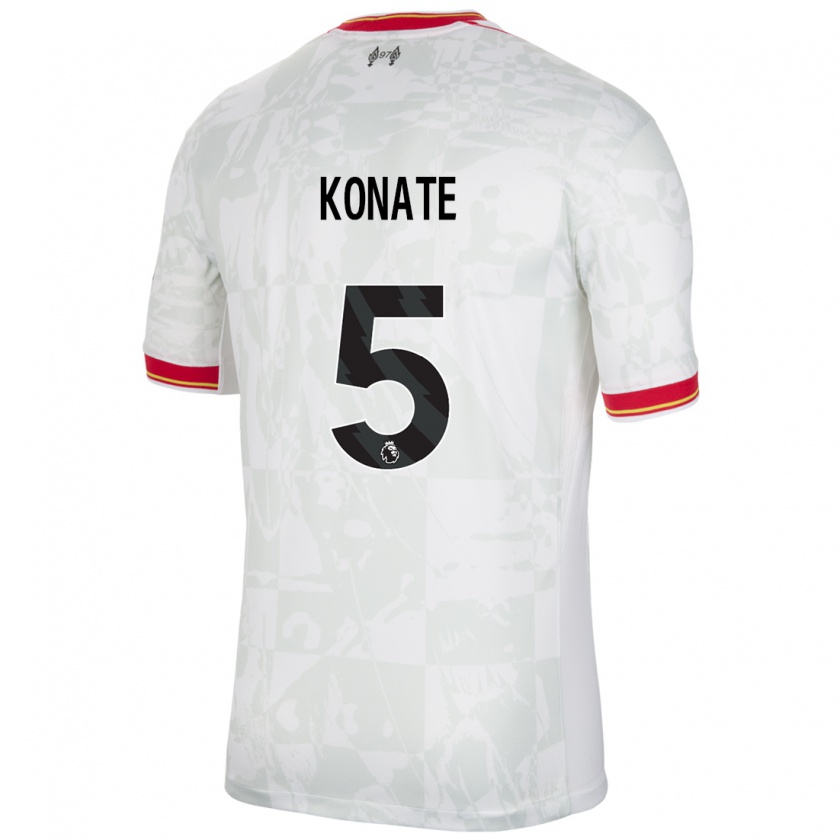 Kandiny Mujer Camiseta Ibrahima Konaté #5 Blanco Rojo Negro Equipación Tercera 2024/25 La Camisa Chile