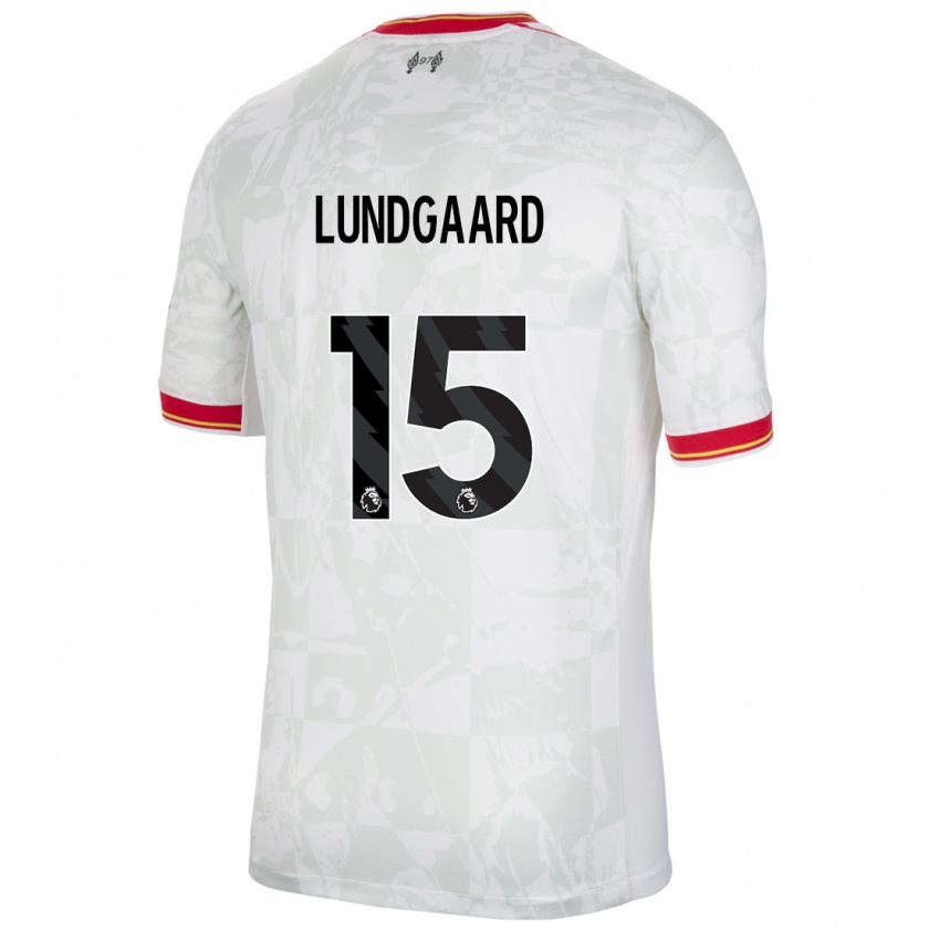 Kandiny Mujer Camiseta Sofie Lundgaard #15 Blanco Rojo Negro Equipación Tercera 2024/25 La Camisa Chile