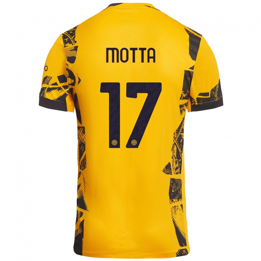 Kandiny Mujer Camiseta Matteo Motta #17 Dorado Negro Equipación Tercera 2024/25 La Camisa Chile