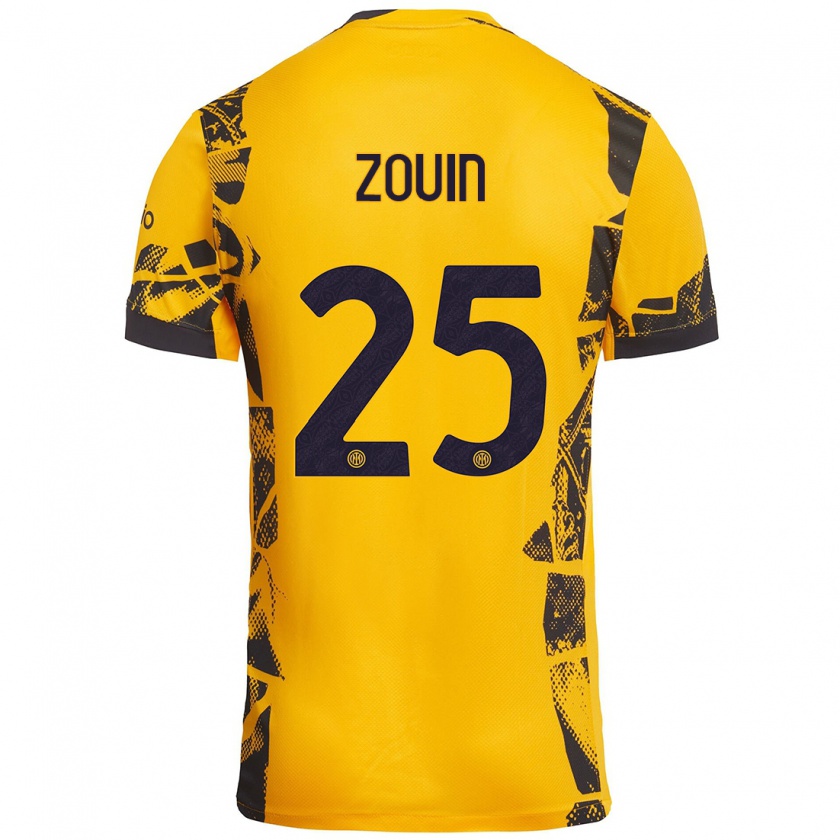 Kandiny Mujer Camiseta Aymen Zouin #25 Dorado Negro Equipación Tercera 2024/25 La Camisa Chile