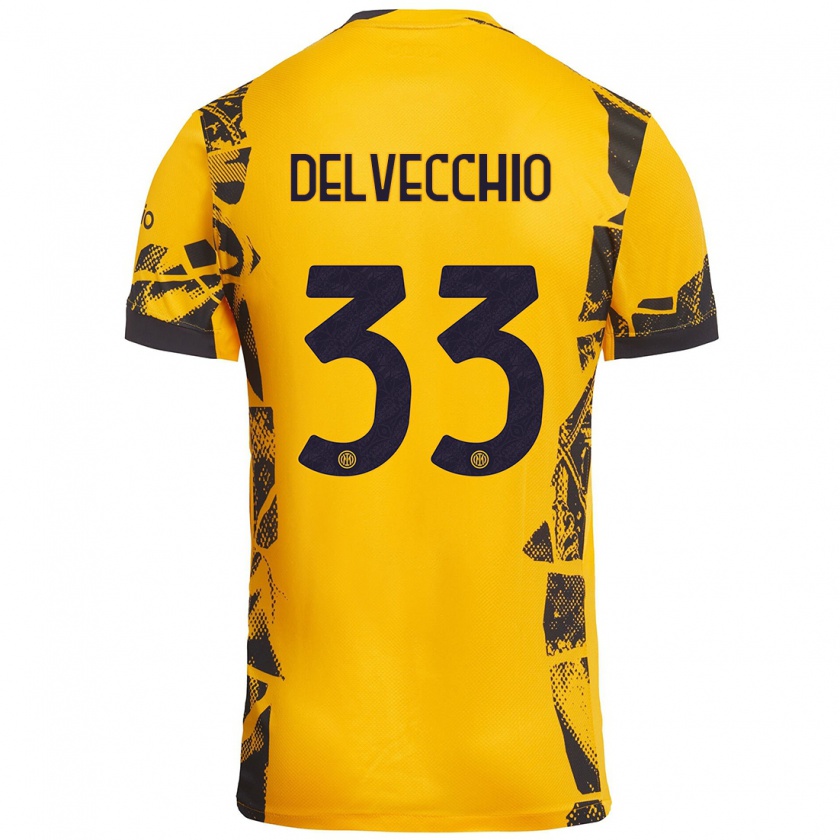 Kandiny Mujer Camiseta Gabriele Delvecchio #33 Dorado Negro Equipación Tercera 2024/25 La Camisa Chile