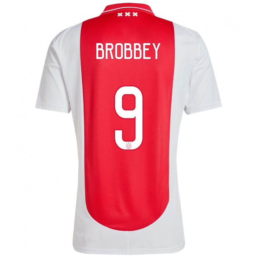 Kandiny Niño Camiseta Brian Brobbey #9 Rojo Blanco 1ª Equipación 2024/25 La Camisa Chile