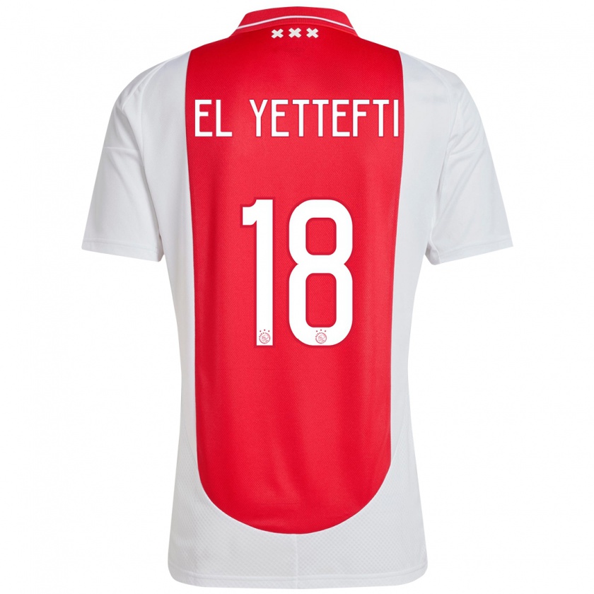 Kandiny Niño Camiseta Adil Amghar El Yettefti #18 Rojo Blanco 1ª Equipación 2024/25 La Camisa Chile