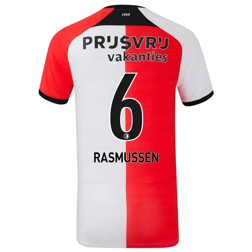 Kandiny Niño Camiseta Jacob Rasmussen #6 Rojo Blanco 1ª Equipación 2024/25 La Camisa Chile