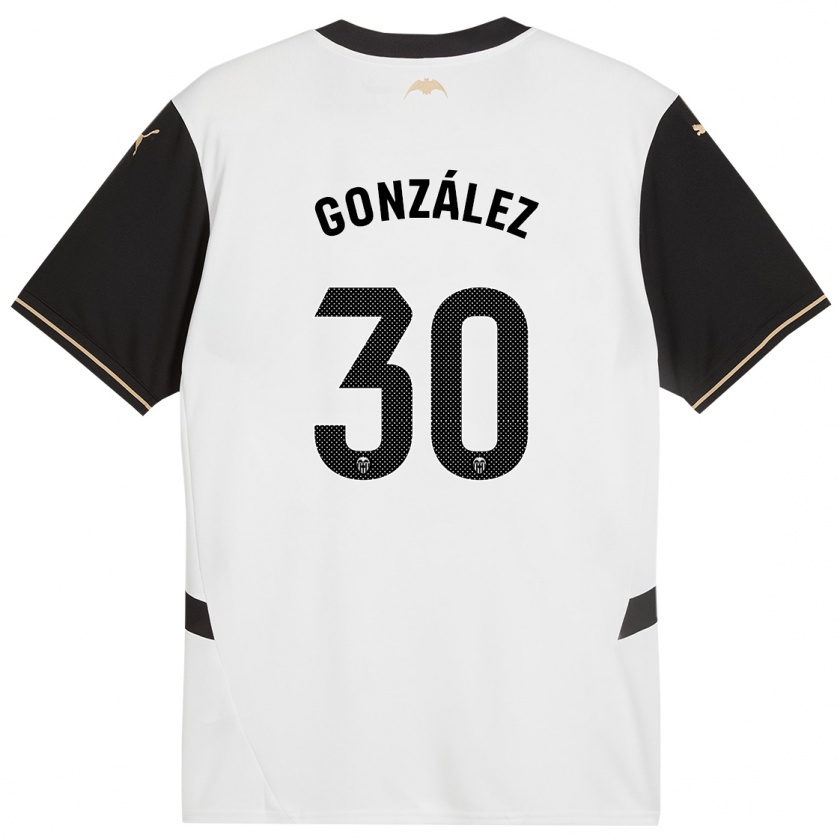 Kandiny Niño Camiseta Hugo González #30 Blanco Negro 1ª Equipación 2024/25 La Camisa Chile