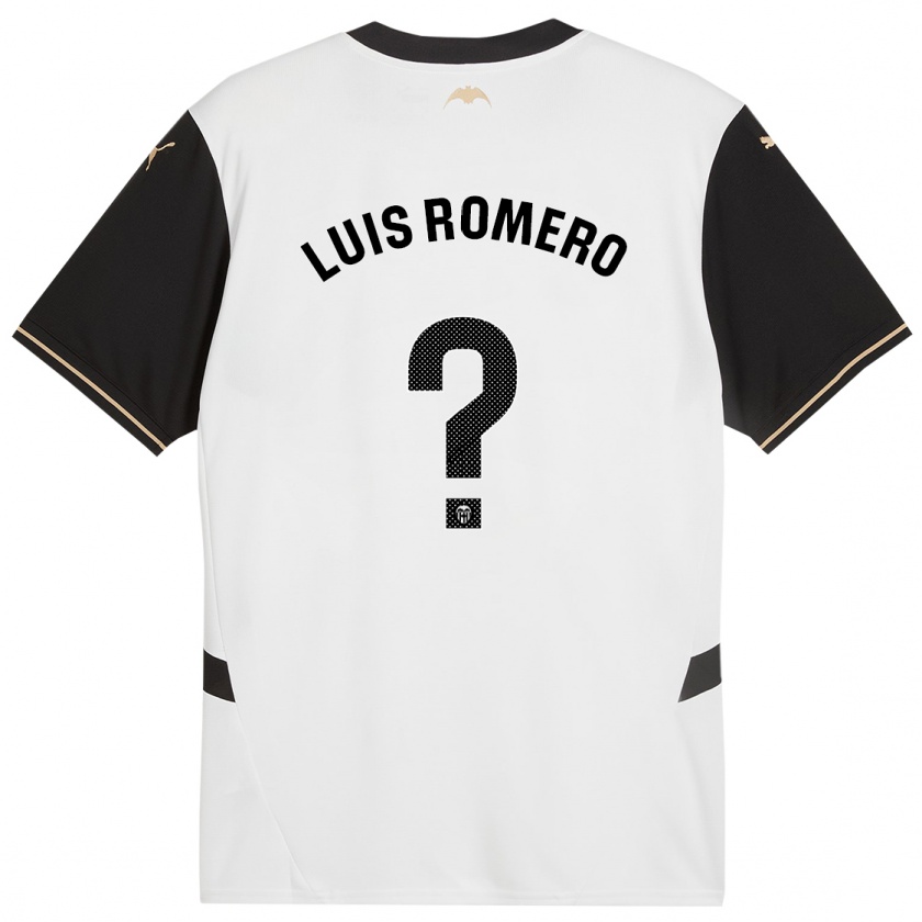 Kandiny Niño Camiseta Luis Romero #0 Blanco Negro 1ª Equipación 2024/25 La Camisa Chile