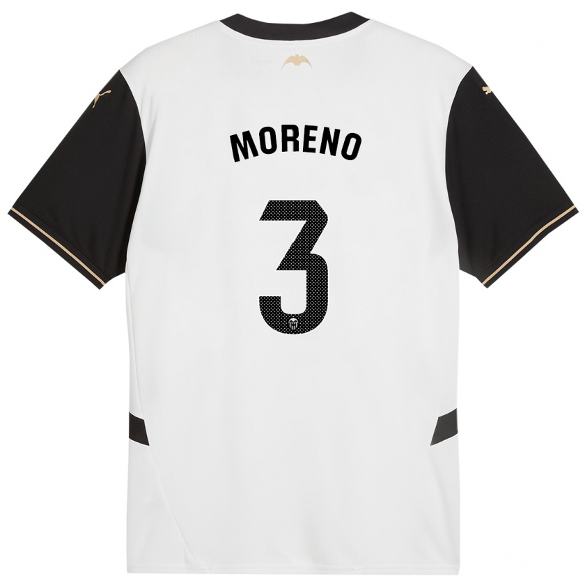 Kandiny Niño Camiseta Diego Moreno #3 Blanco Negro 1ª Equipación 2024/25 La Camisa Chile