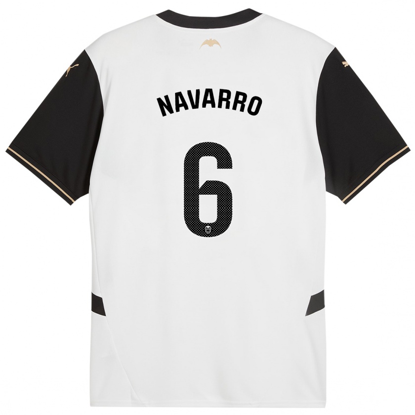 Kandiny Niño Camiseta Javi Navarro #6 Blanco Negro 1ª Equipación 2024/25 La Camisa Chile