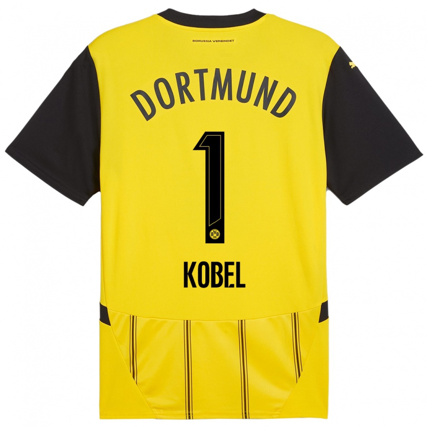 Kandiny Niño Camiseta Gregor Kobel #1 Amarillo Negro 1ª Equipación 2024/25 La Camisa Chile