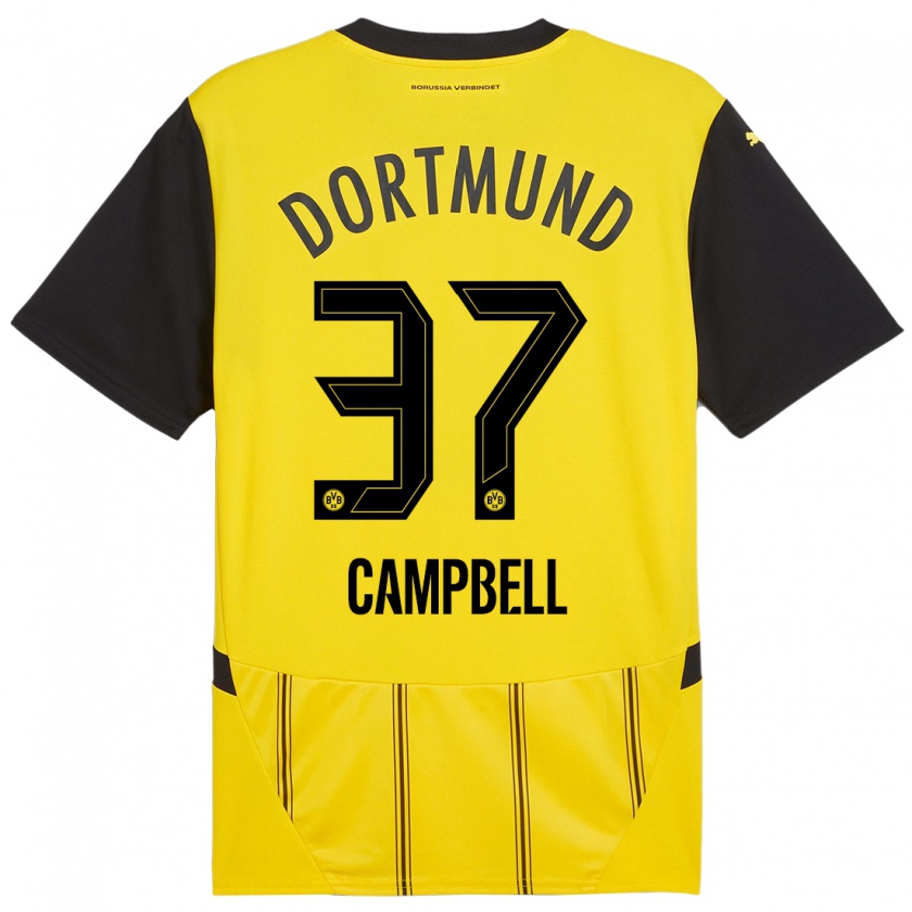 Kandiny Niño Camiseta Cole Campbell #37 Amarillo Negro 1ª Equipación 2024/25 La Camisa Chile