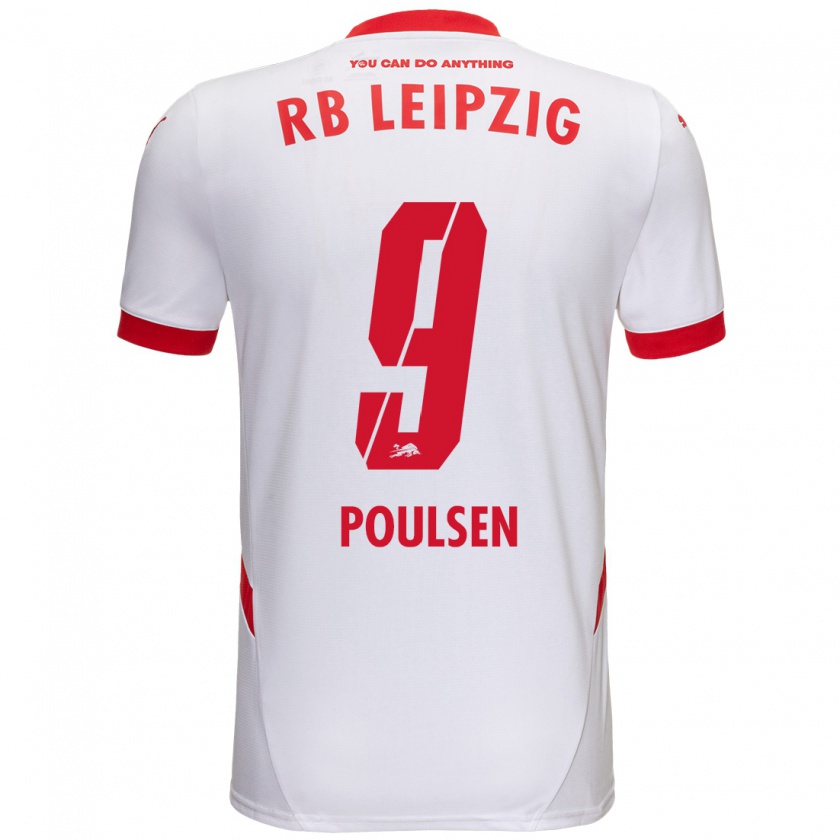 Kandiny Niño Camiseta Yussuf Poulsen #9 Blanco Rojo 1ª Equipación 2024/25 La Camisa Chile