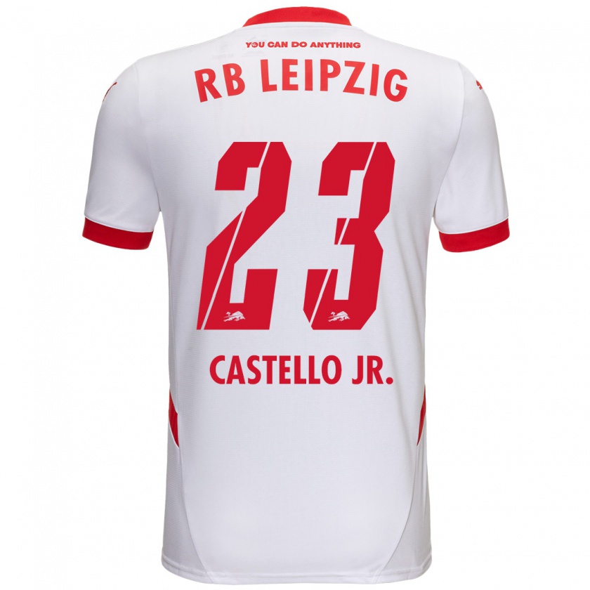 Kandiny Niño Camiseta Castello Lukeba #23 Blanco Rojo 1ª Equipación 2024/25 La Camisa Chile