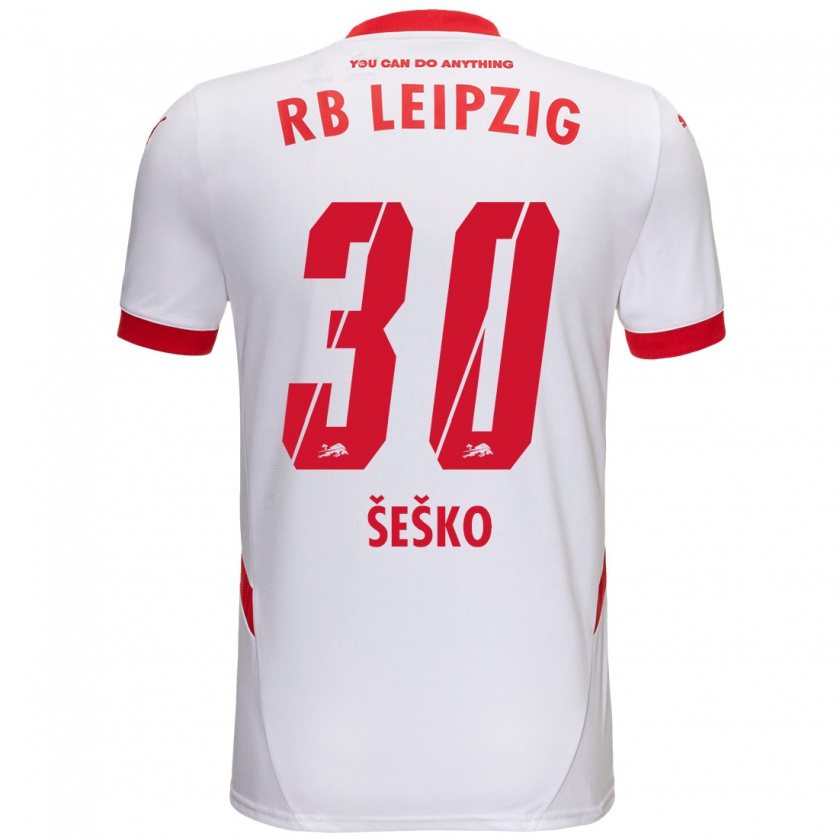 Kandiny Niño Camiseta Benjamin Sesko #30 Blanco Rojo 1ª Equipación 2024/25 La Camisa Chile