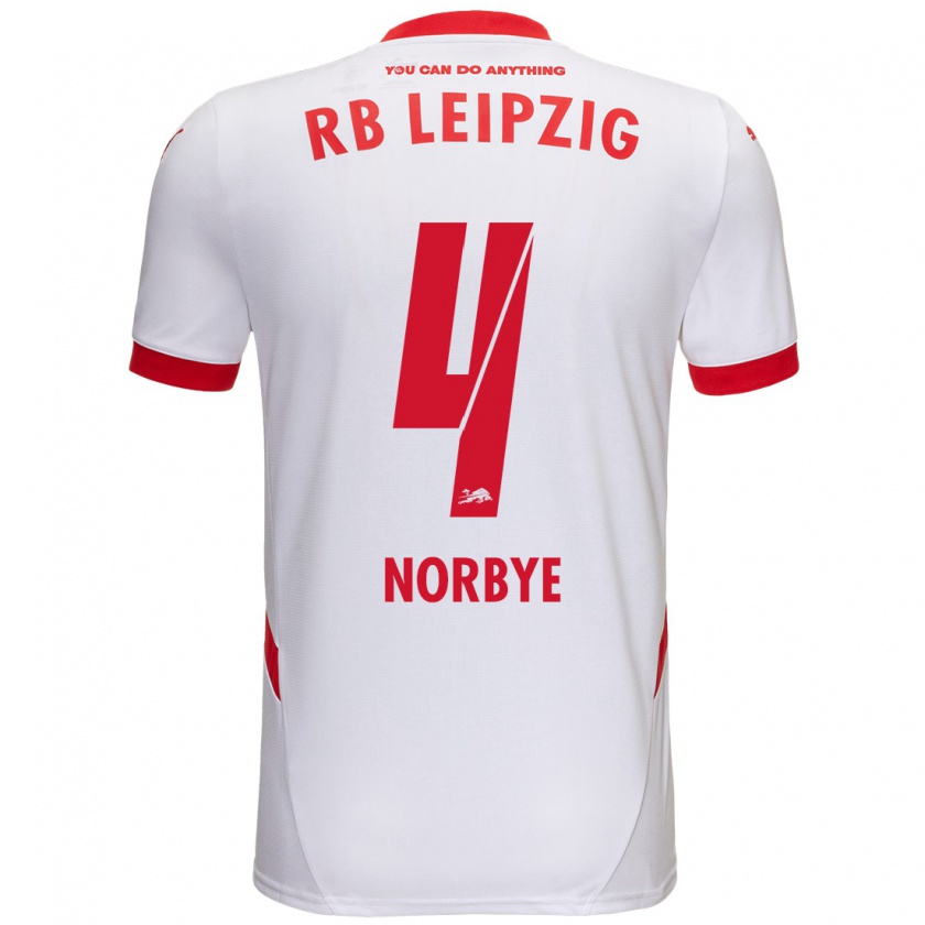 Kandiny Niño Camiseta Jonathan Norbye #4 Blanco Rojo 1ª Equipación 2024/25 La Camisa Chile