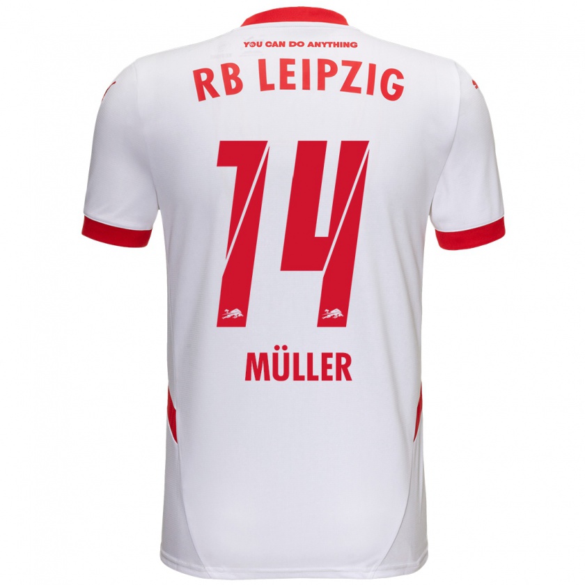 Kandiny Niño Camiseta Hannes Müller #14 Blanco Rojo 1ª Equipación 2024/25 La Camisa Chile