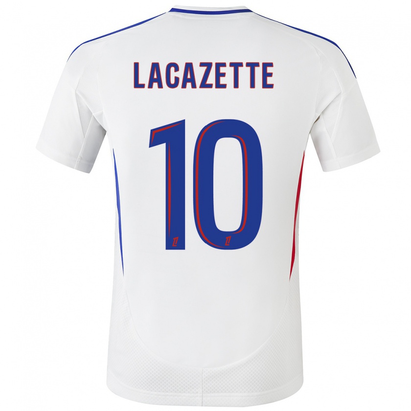 Kandiny Niño Camiseta Alexandre Lacazette #10 Blanco Azul 1ª Equipación 2024/25 La Camisa Chile