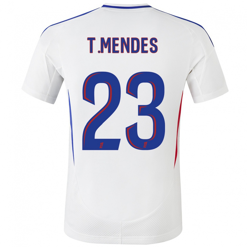 Kandiny Niño Camiseta Thiago Mendes #23 Blanco Azul 1ª Equipación 2024/25 La Camisa Chile