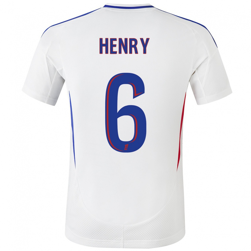 Kandiny Niño Camiseta Amandine Henry #6 Blanco Azul 1ª Equipación 2024/25 La Camisa Chile