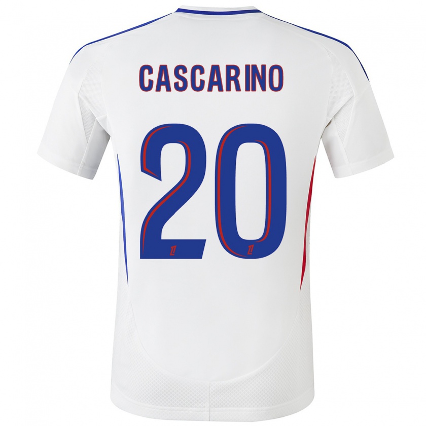 Kandiny Niño Camiseta Delphine Cascarino #20 Blanco Azul 1ª Equipación 2024/25 La Camisa Chile