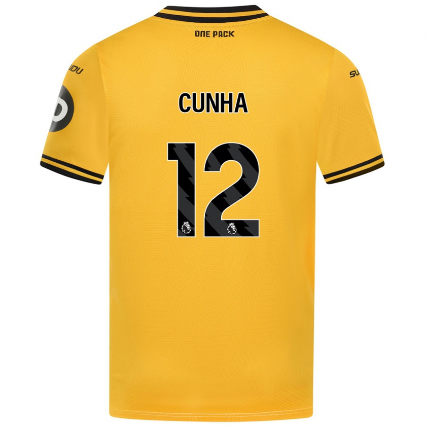 Kandiny Niño Camiseta Matheus Cunha #12 Amarillo 1ª Equipación 2024/25 La Camisa Chile