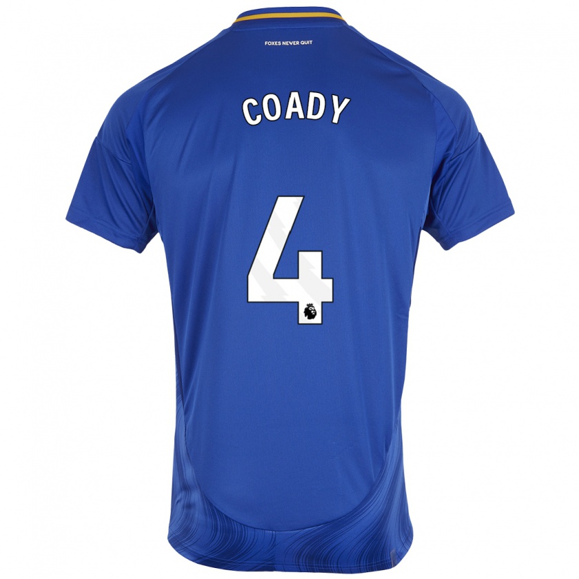 Kandiny Niño Camiseta Conor Coady #4 Azul Blanco 1ª Equipación 2024/25 La Camisa Chile